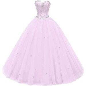 LikedPage Sparkling Beaded Sweetheart Ball Gown Dress Light Pink Size 12